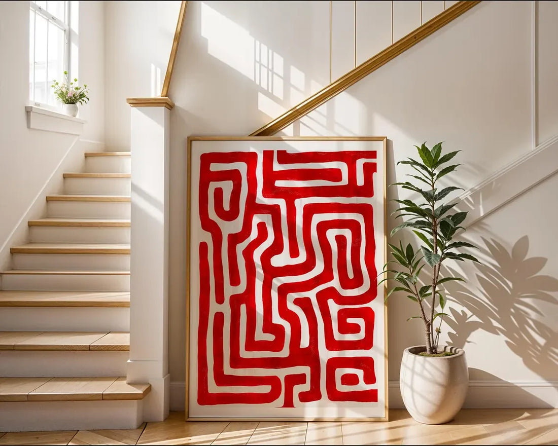 Cherry Red Maze Print